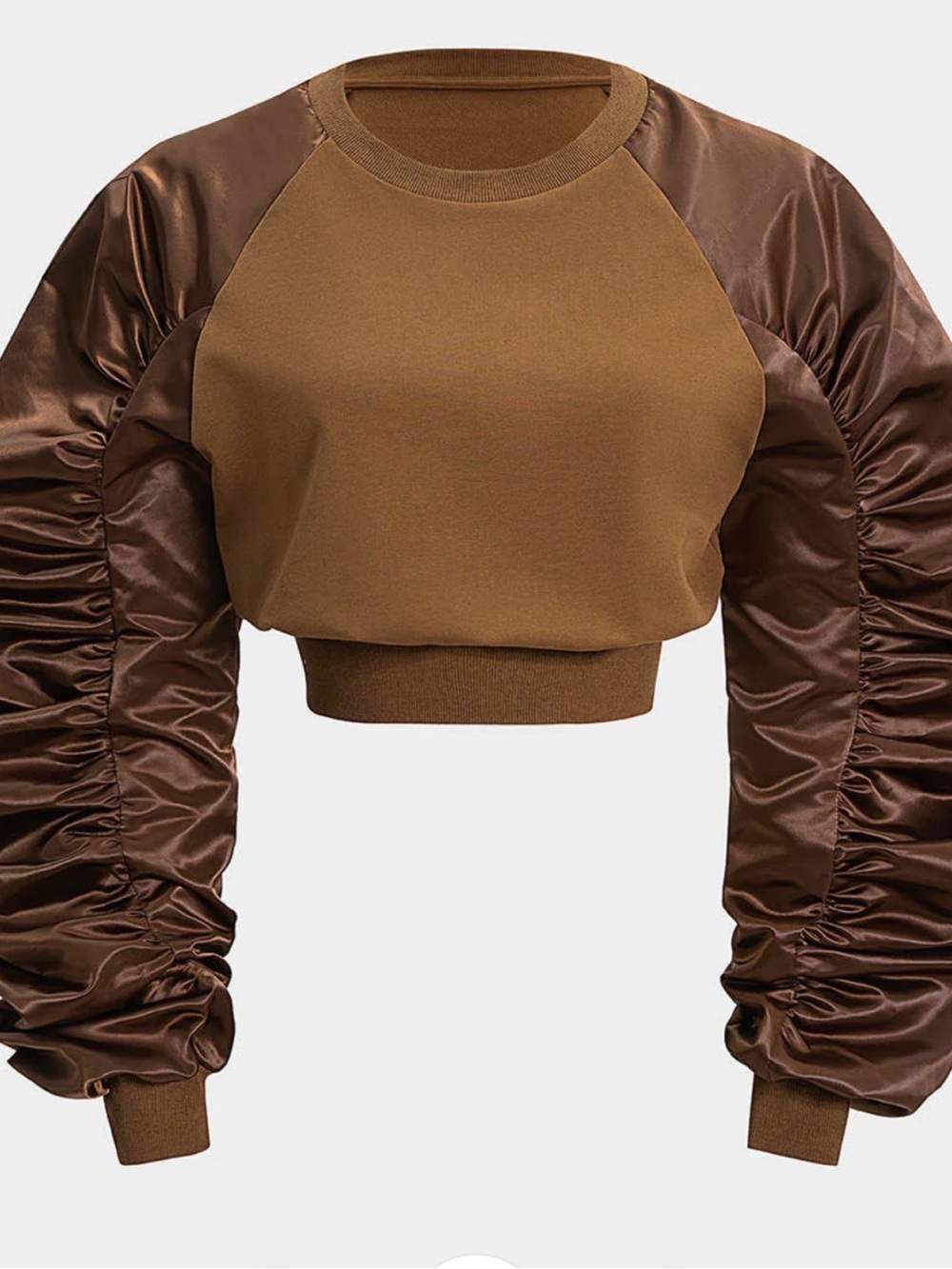 Mica’s Cropped Brown Ruched Sleeve Sweatshirt
